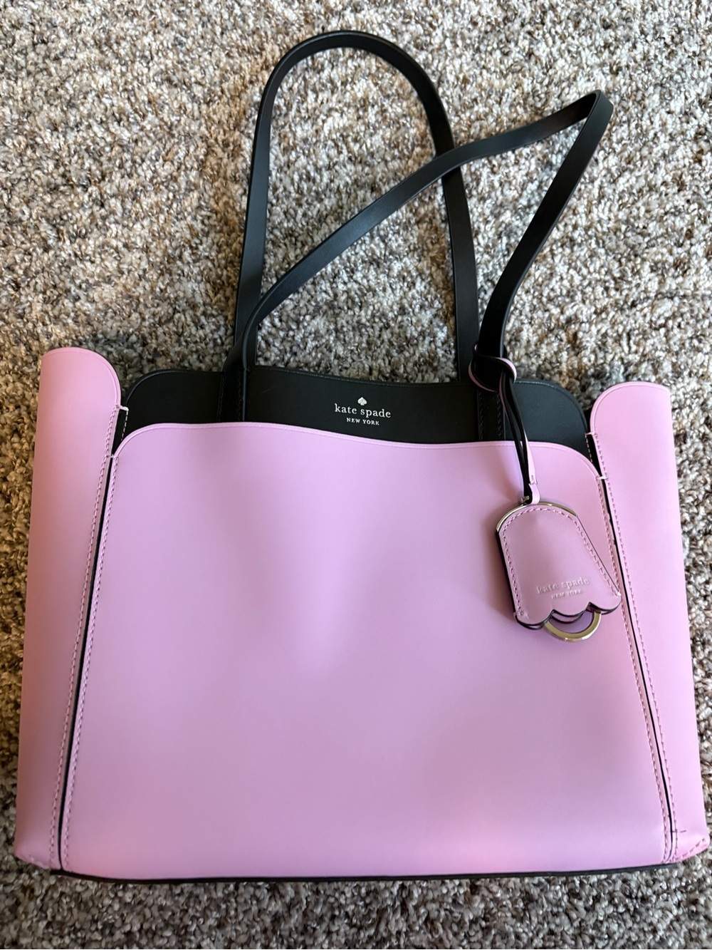 kate spade pink tote with black handles